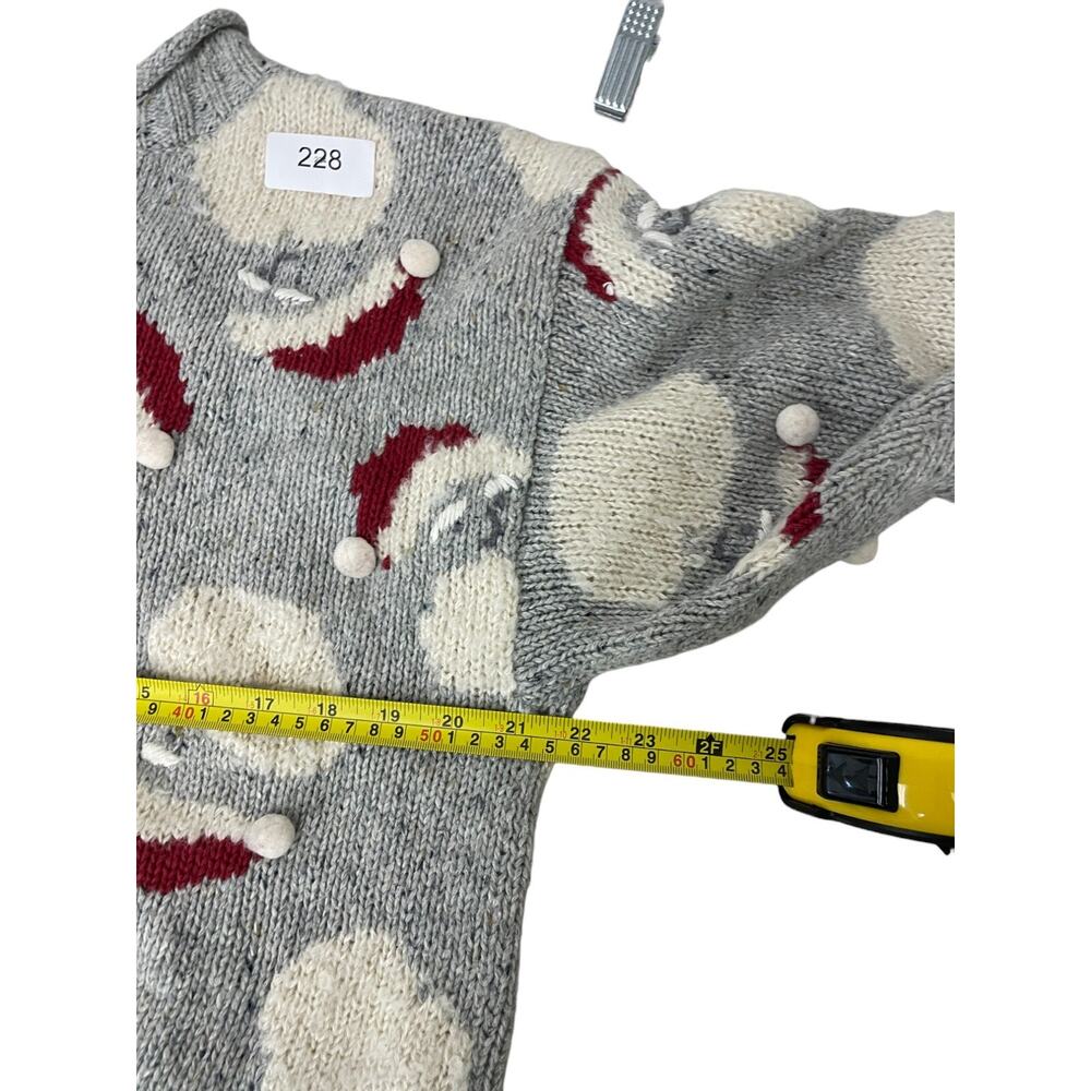 Orvis Pullover Sweater Womens Large Gray Christmas Santa 1/4 Zip Long Sleeve - Picture 5 of 7